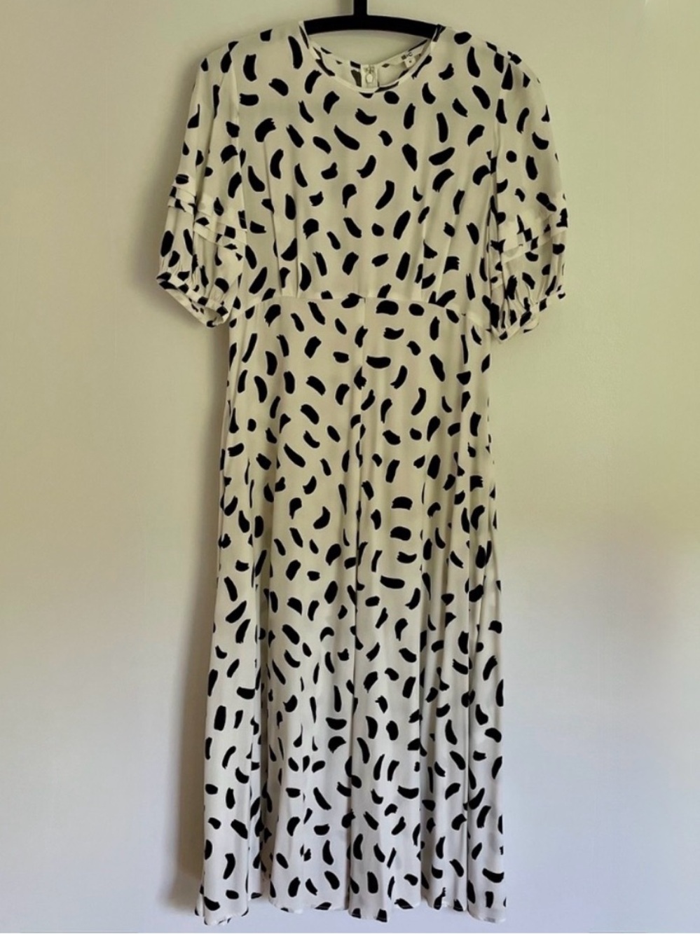 UniqloC White Black abstract Empire Balloon Puff Sleeve Midi SlipDress S NWT 30s - Picture 2 of 11